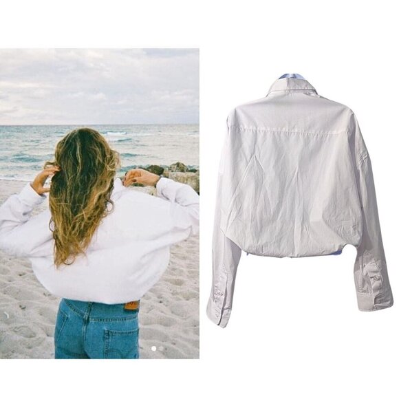 NWOT PARKE White Bubble Down Cropped Blouson Poplin Shirt Boho Normcore Size L - Picture 9 of 10